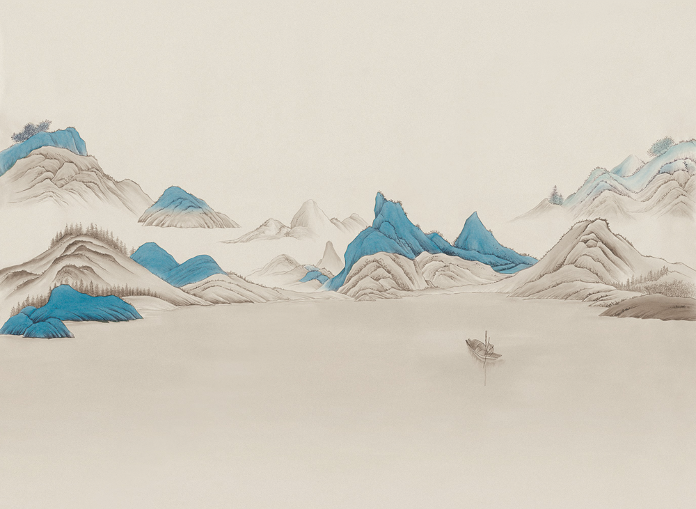 Beetle Mural Chinese Landscape G22028-B Wallpaper Fabric