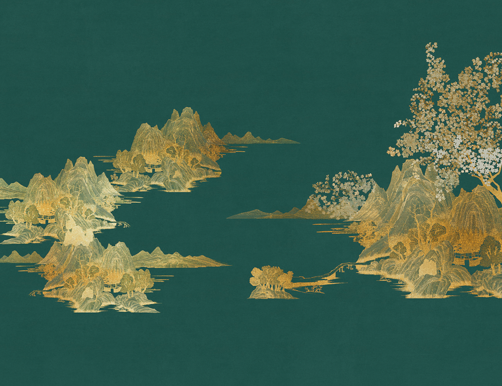 Beetle Mural Chinese Landscape G22027K-B Wallpaper Fabric