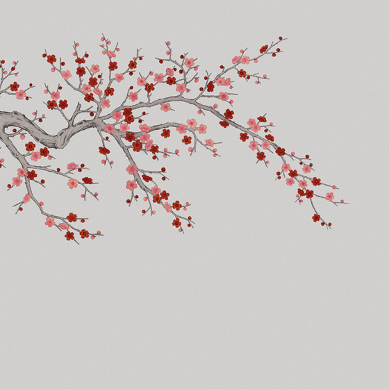 Beetle Mural Plum Blossom Wallpaper Fabric 3D Model in Beige