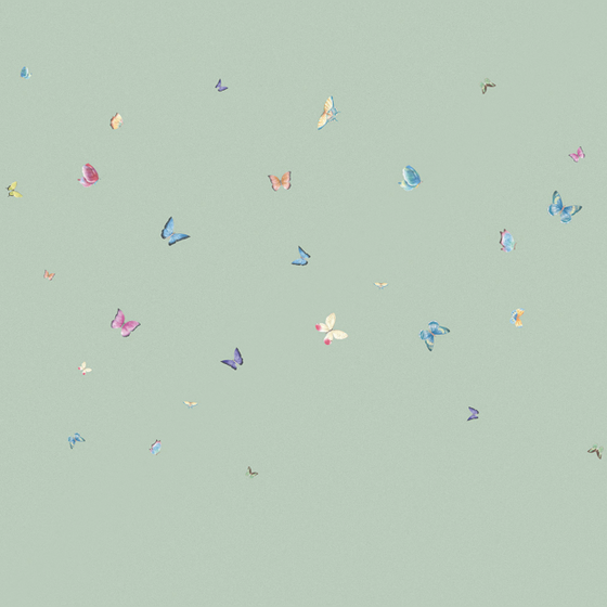 Beetle Mural Style Butterfly Wallpaper Fabric 3D Model G22025K-B in Green