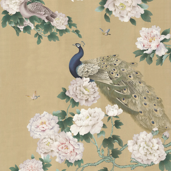 Chinese Flower and Bird Mural Wallpaper BT0117-C in Gray