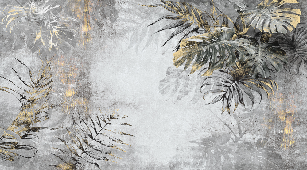 Ireland Mural 424201 Nordic Tropical Plant Leaves Gray