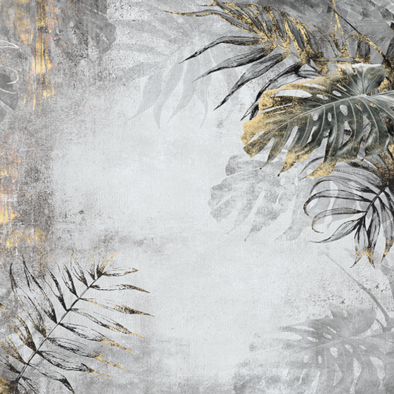 Ireland Mural Nordic Tropical Plant Leaves Gray