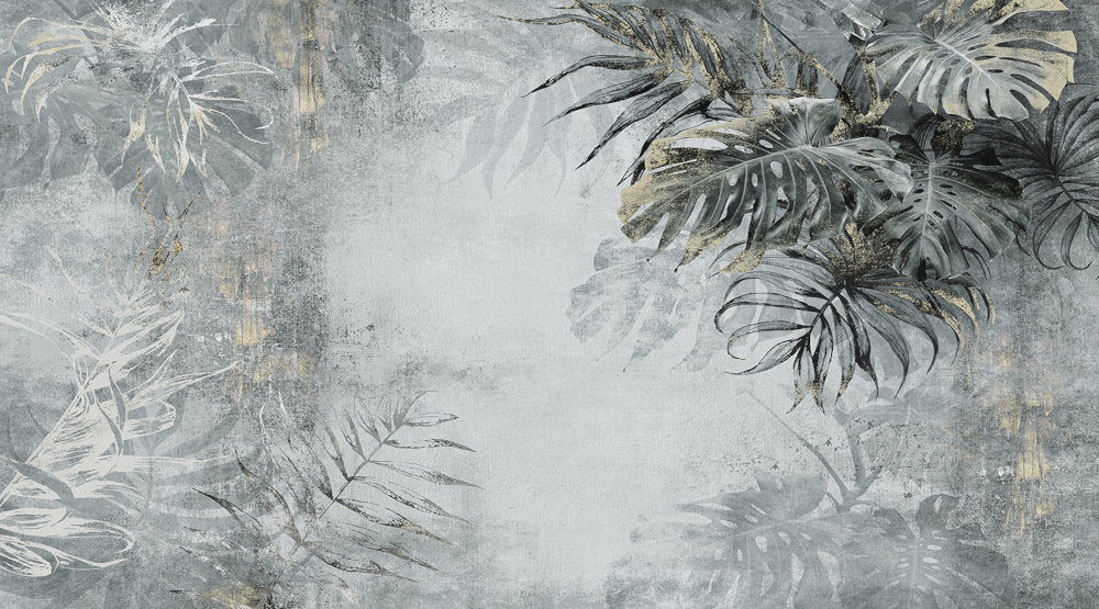 Ireland Mural 424203 Nordic Tropical Plant Leaves Blue