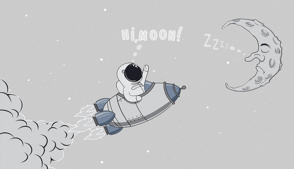 Spacecraft Children's Room Wall Fabric - Boy's Room Astronaut Wallpaper Nordic Gray Background Mural