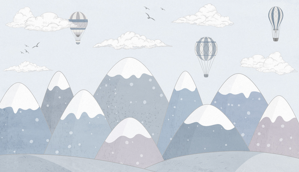 Hand-painted hot air balloon children's room wallpaper