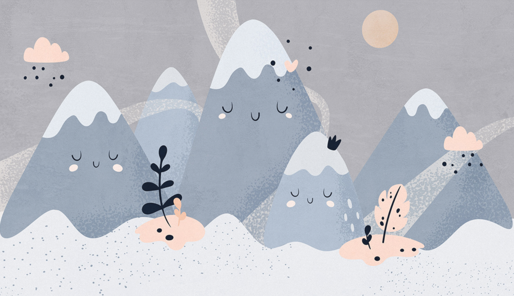Light Grey-Blue Children's Room Background Wall Hand-Painted Sleeping Small Mountain Wallpaper Custom Wall Fabric Mural