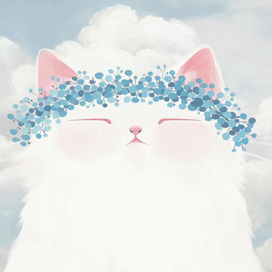 Cat with Flower Crown Children’s Room Wallpaper 3D Model