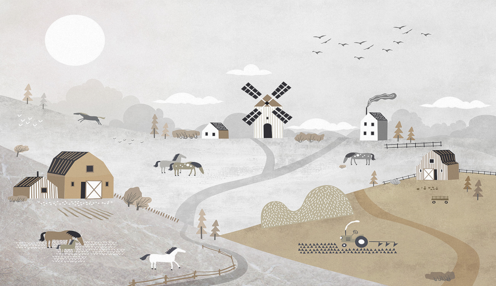 Custom Nordic Children's Room Wallpaper with Rural Horse Background
