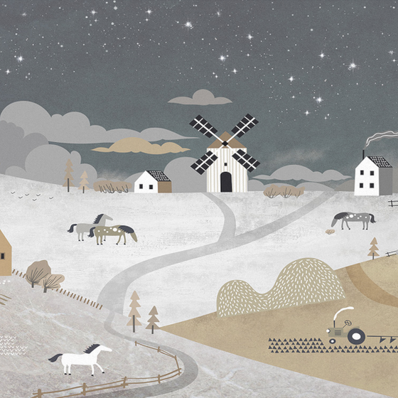 Customized Gray Tone Wallpaper 3D Model for a Horse-themed Farm Background Wall Mural in a Nordic Children's Room