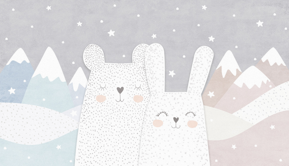 Light-Colored Children's Room Background Wall Animal Little Bear and Rabbit Wallpaper Custom Wall Fabric Mural