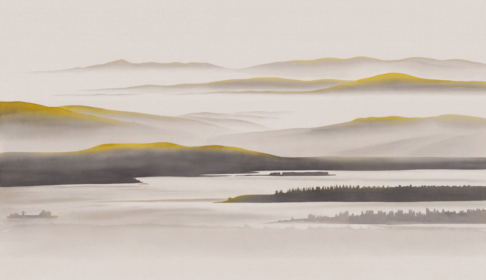 Art Xuan Mural New Chinese Style Freehand Gold Mountain Wallpaper Velvet Fabric Custom Background Wall Fabric