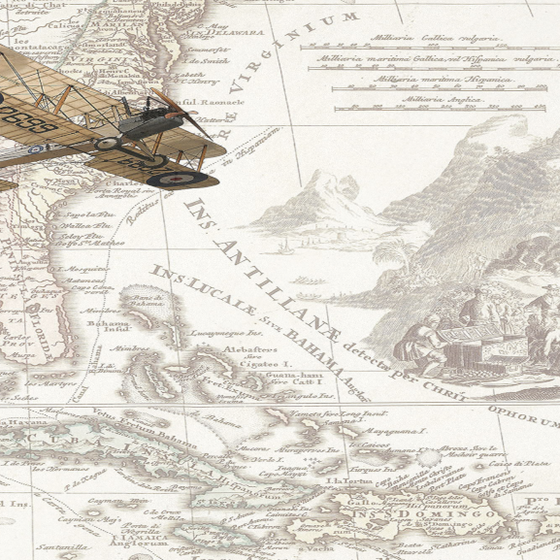 Retro Airplane Nautical Map Mural 3D Model