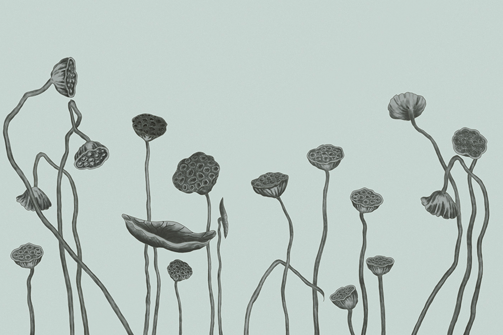 Jia blue wall cloth wall cloth background wall original mural Chinese hand-painted