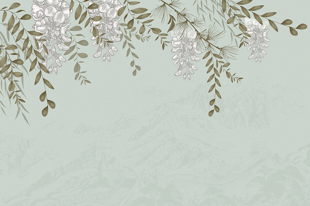 Jia blue wall cloth wall cloth background wall original mural Chinese hand-painted