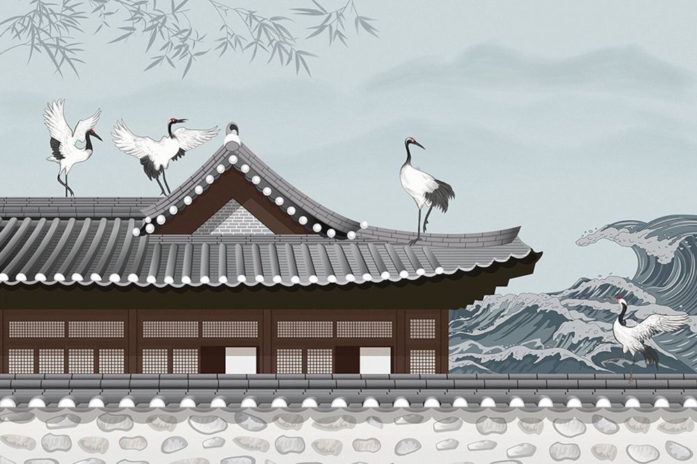 Jia blue wall cloth wall cloth background wall original mural Chinese hand-painted