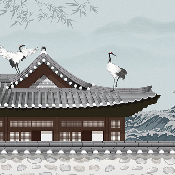 Jia blue wall cloth wall cloth background wall original mural Chinese hand-painted