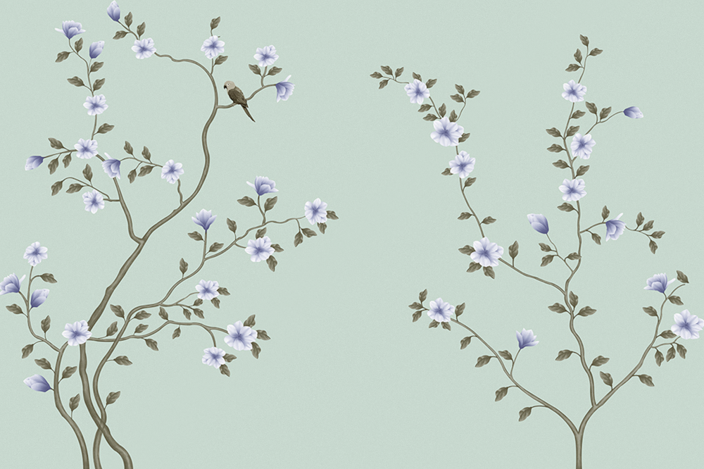 Jia blue wall cloth wall cloth background wall original mural Chinese hand-painted