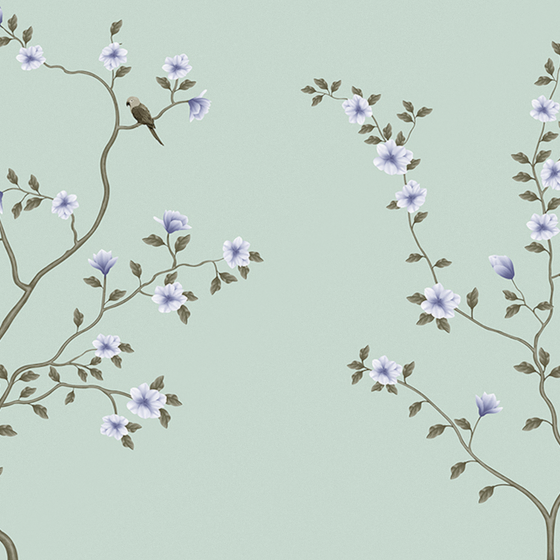 Blue Hand-Painted Chinese Wall Mural 3D Model