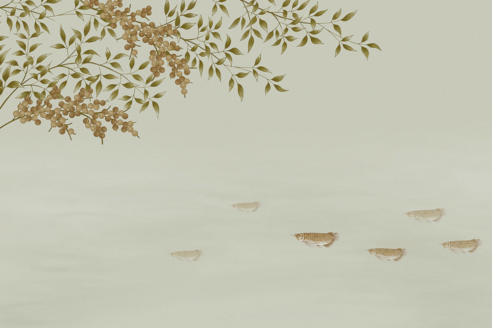 Jia blue wall cloth wall cloth background wall original mural Chinese hand-painted