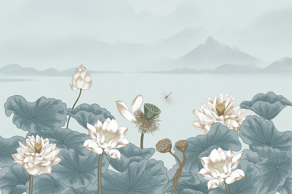 Jia blue wall cloth wall cloth background wall original mural Chinese hand-painted