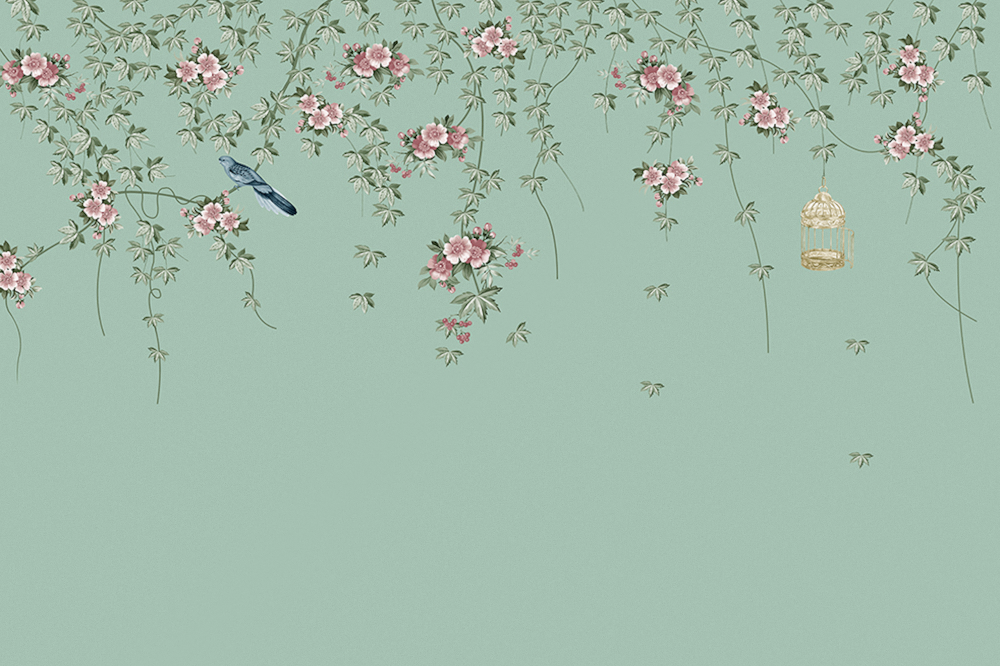 Jia blue wall cloth wall cloth background wall original mural Chinese hand-painted