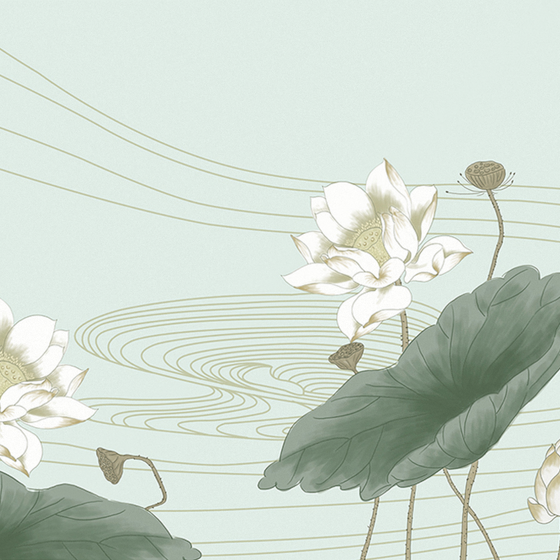 Jia Blue Wall Cloth Mural in Gray