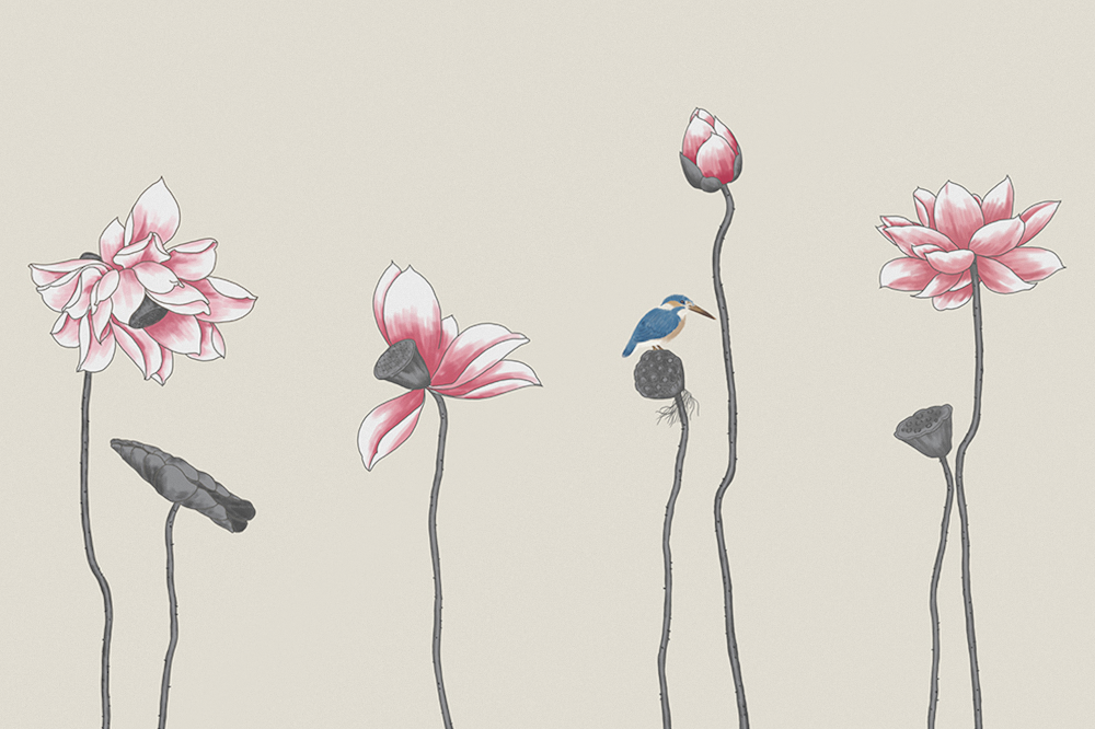 Jia blue wall cloth wall cloth background wall original mural Chinese hand-painted