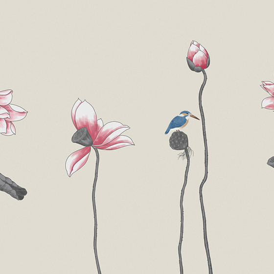 Chinese Hand-Painted Blue Wall Cloth Background 3D Model