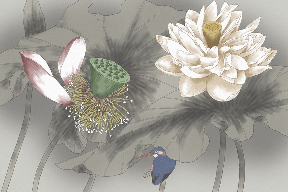 Jia blue wall cloth wall cloth background wall original mural Chinese hand-painted