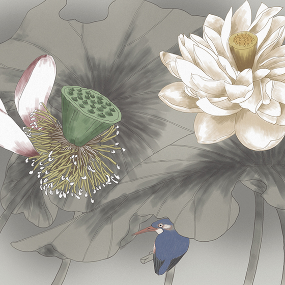 Jia blue wall cloth wall cloth background wall original mural Chinese hand-painted