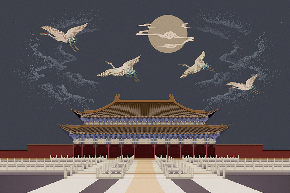 Jia blue wall cloth wall cloth background wall original mural Chinese hand-painted