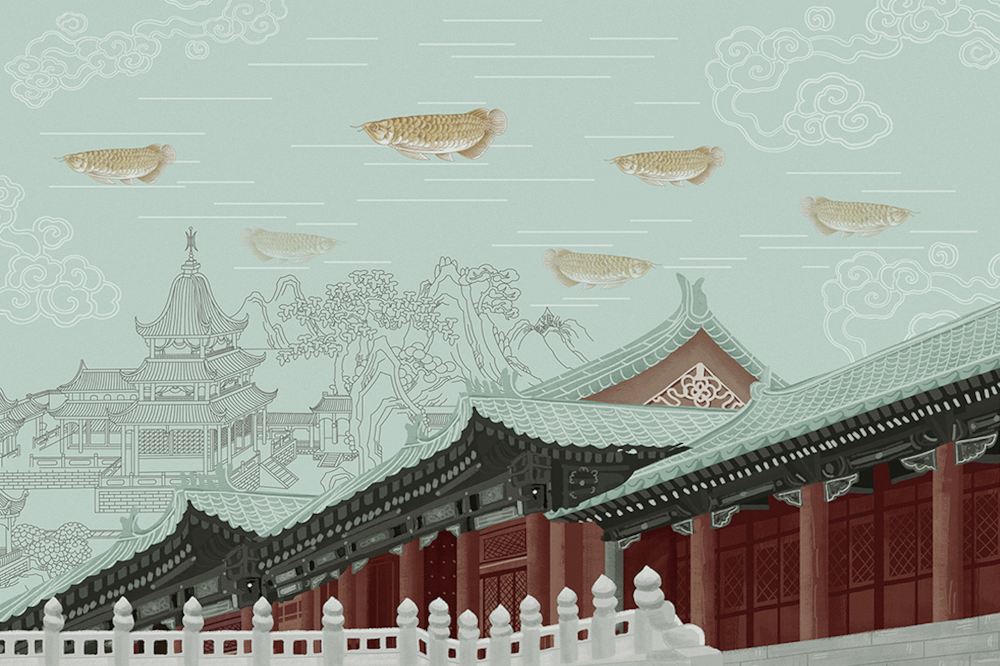 Jia blue wall cloth wall cloth background wall original mural Chinese hand-painted