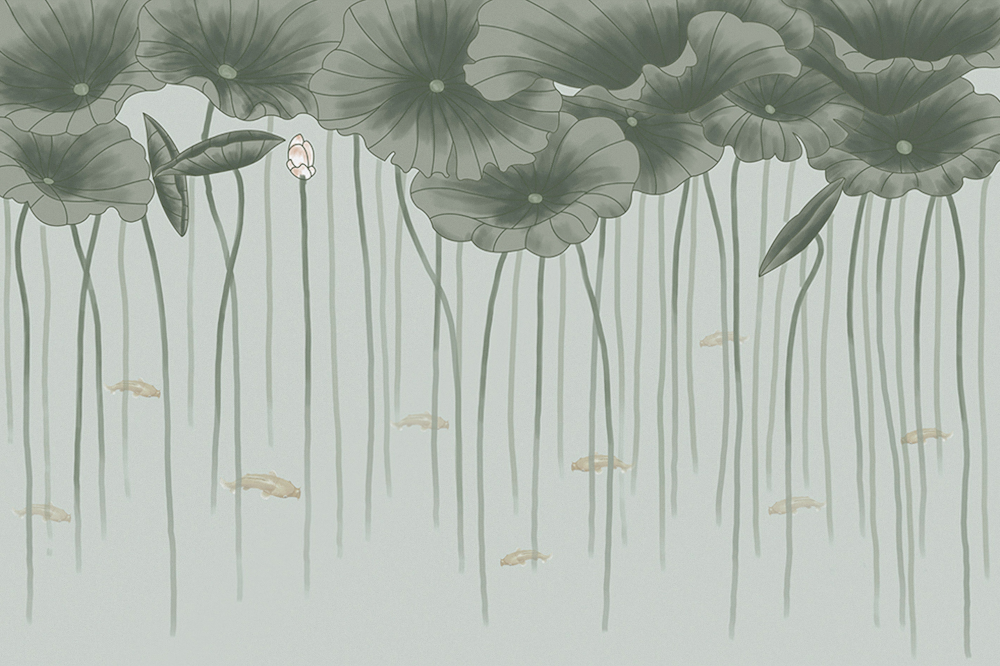 Jia blue wall cloth wall cloth background wall original mural Chinese hand-painted