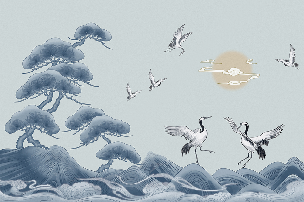 Jia blue wall cloth wall cloth background wall original mural Chinese hand-painted