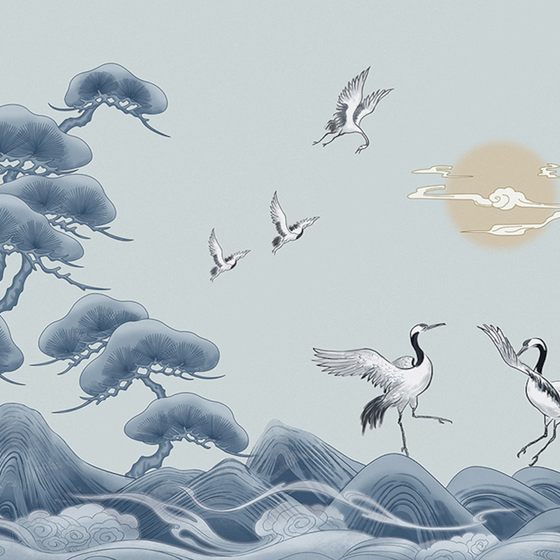 Jia Blue Wall Cloth Background Mural