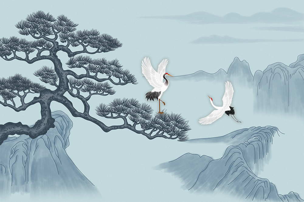 Jia blue wall cloth wall cloth background wall original mural Chinese hand-painted