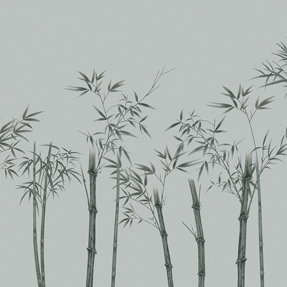 Chinese Hand-Painted Blue Wall Cloth Mural in Earth Color