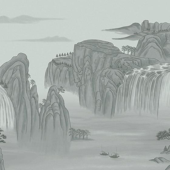 Hand-Painted Blue Chinese Mural Wall Cloth