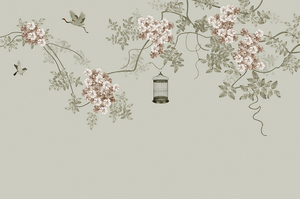 Jia blue wall cloth wall cloth background wall original mural Chinese hand-painted