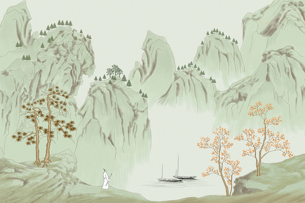 Jia blue wall cloth wall cloth background wall original mural Chinese hand-painted