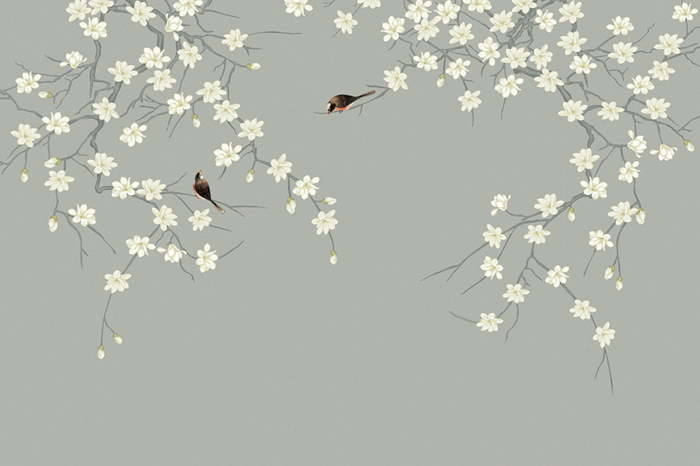 Jia blue wall cloth wall cloth background wall original mural Chinese hand-painted