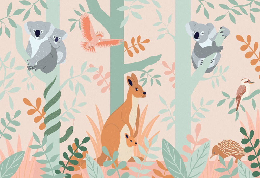 Charming Custom Hand-Painted Koalas and Kangaroos Wallpaper