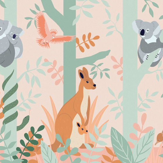 Custom Hand-Painted Koalas and Kangaroos Wallpaper