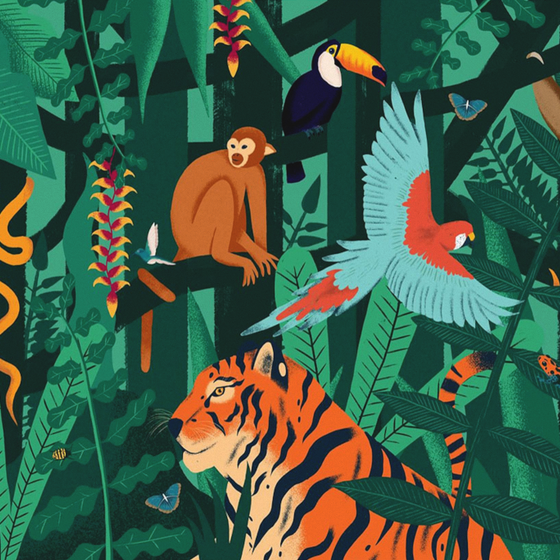 Green Tropical Rainforest Animal Wallpaper Mural