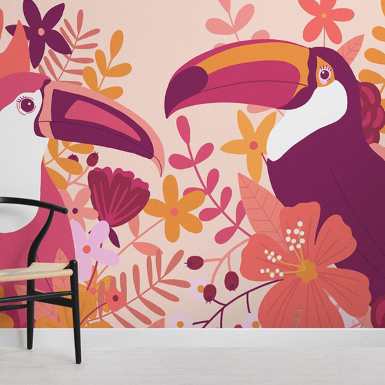 Toucan Red Hand-Painted Wallpaper 3D Model in Black