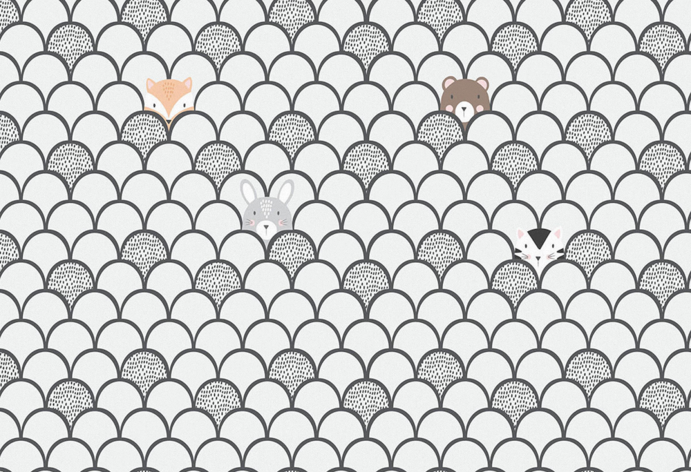 Custom Hand-Painted Small Animal Wallpaper with Fish Scale Patterns, Watercolor Jungle Cute Background Wall for Children's Room, Wall Fabric