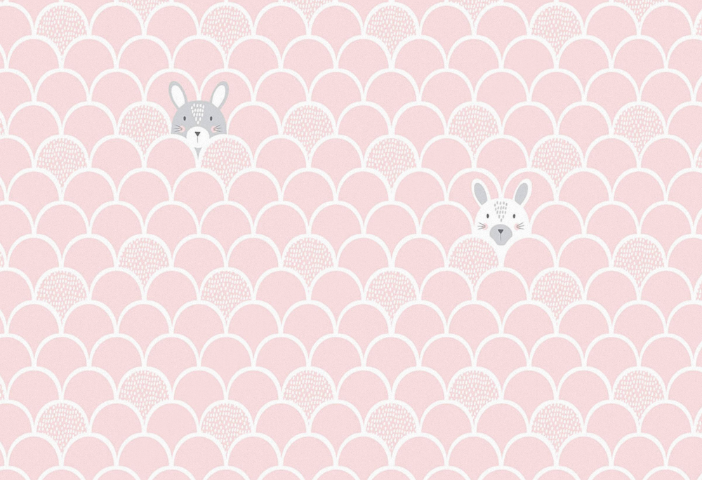 Custom Pink Little Rabbit Hand-Painted Wallpaper - Watercolor Jungle Design