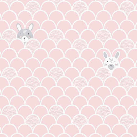 Custom Pink Little Rabbit Hand-Painted Wallpaper