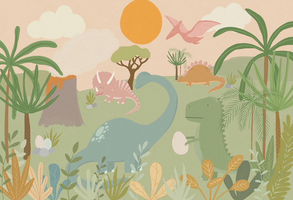 Custom Dinosaur Pattern Cartoon Wall Fabric for Children's Room - Yixuan Mural